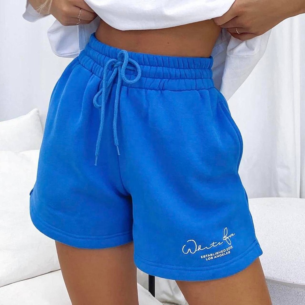 White Fox Boutique Womens XS High Waisted Sweat Shorts Cobalt Blue Drawstring